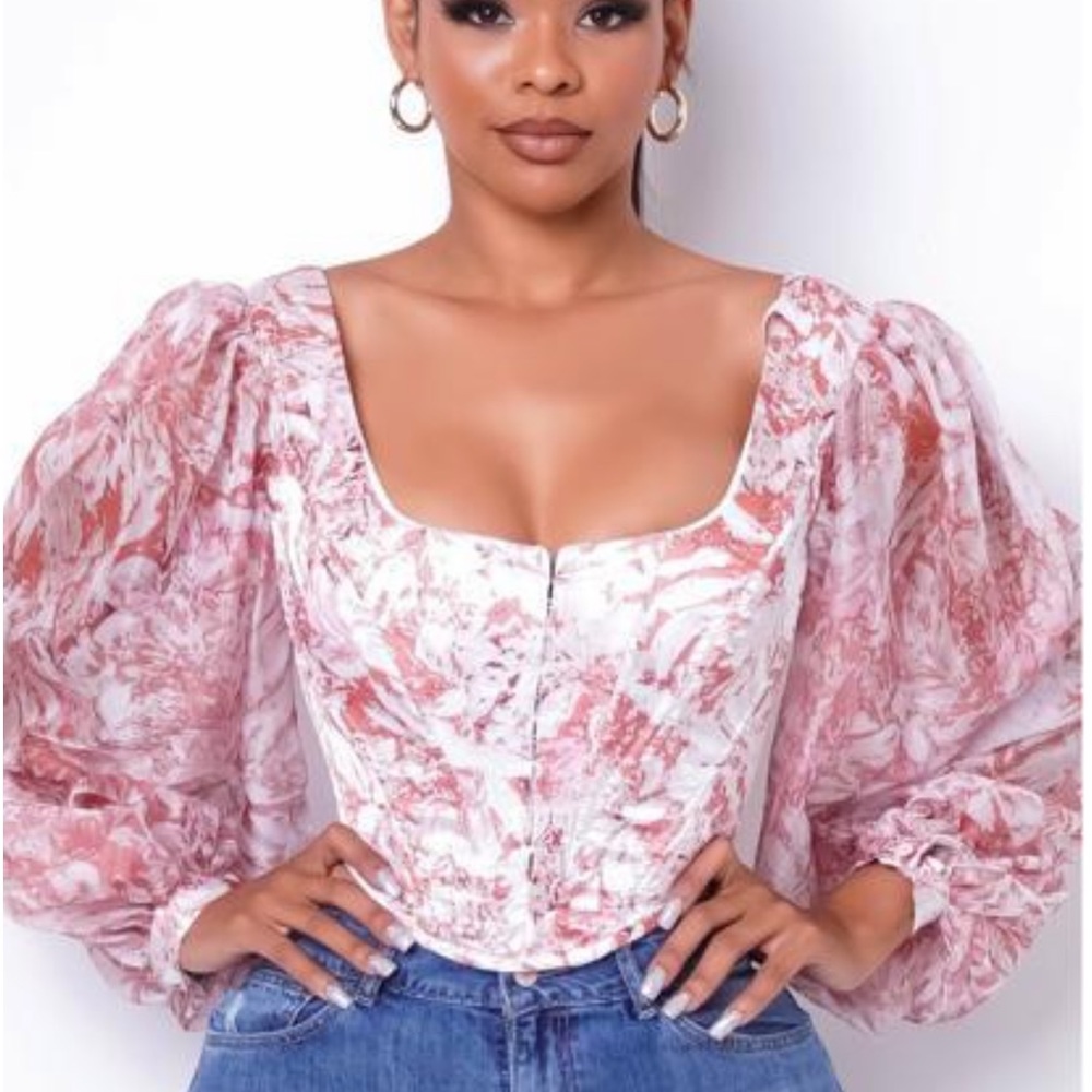 Banjul lantern sleeve floral Bustier